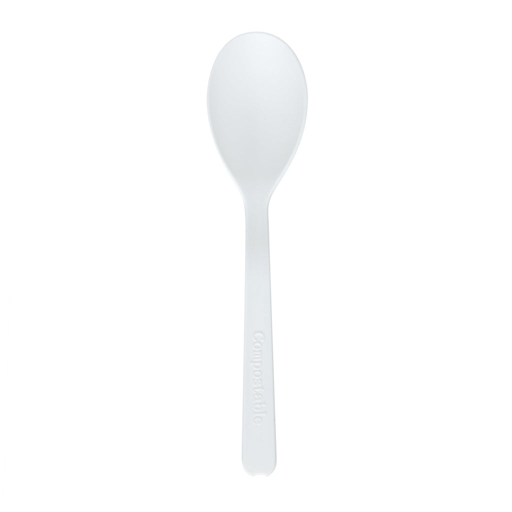 Basic Nature Round White Plastic Mini Spoon - Heat-Resistant, Compostable - 4" x 1" - 1000 count box