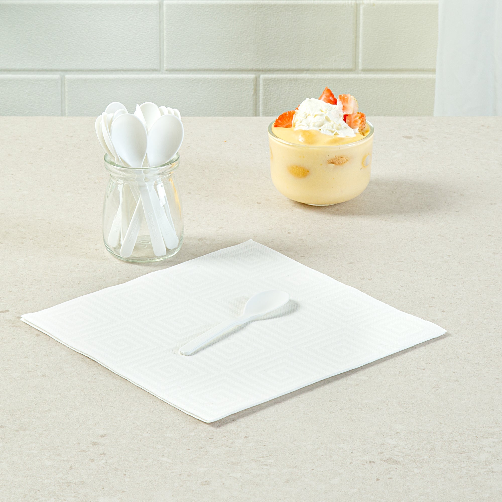 Basic Nature Round White Plastic Mini Spoon - Heat-Resistant, Compostable - 4" x 1" - 1000 count box