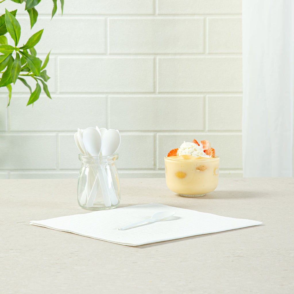 Basic Nature Round White Plastic Mini Spoon - Heat-Resistant, Compostable - 4" x 1" - 1000 count box