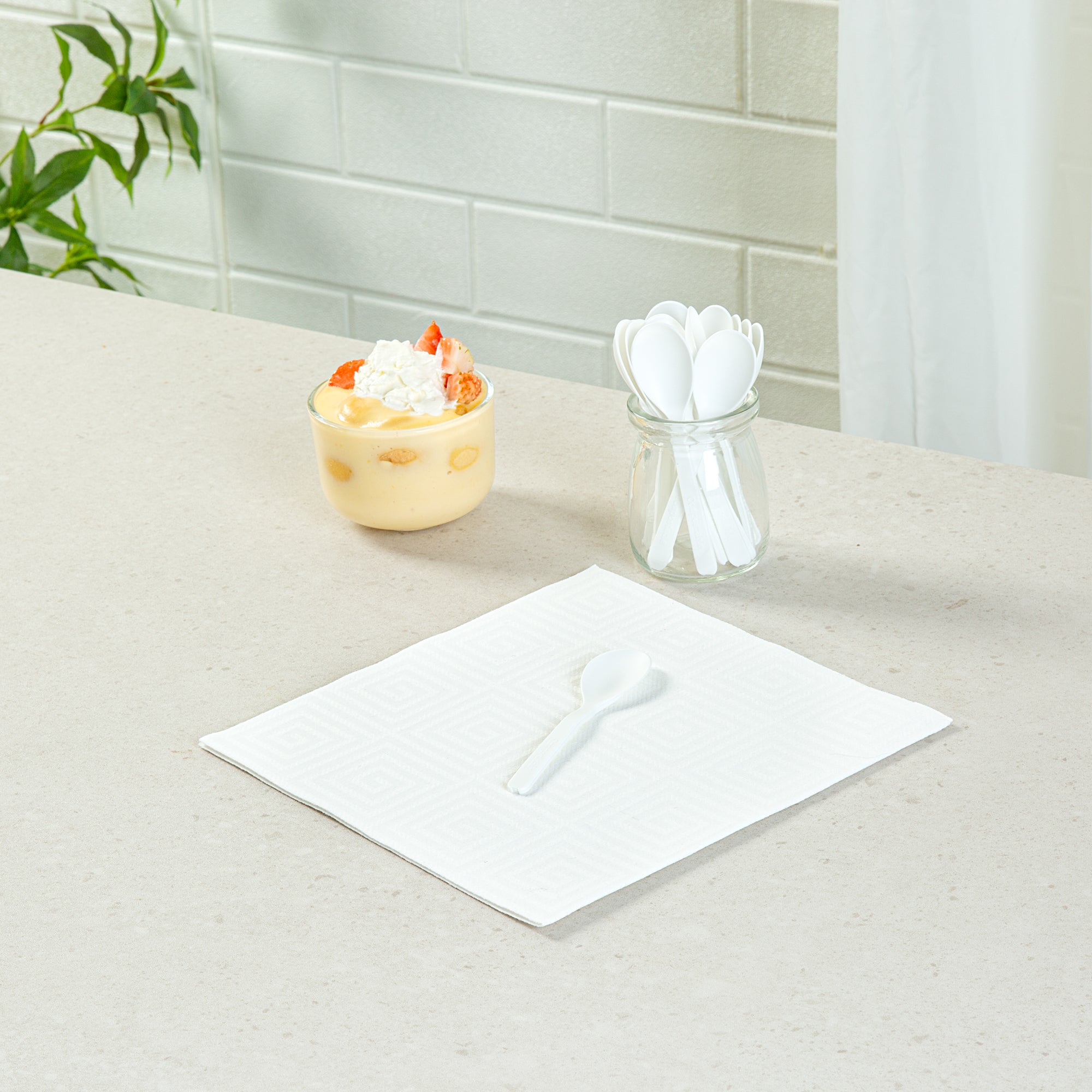 Basic Nature Round White Plastic Mini Spoon - Heat-Resistant, Compostable - 4" x 1" - 1000 count box