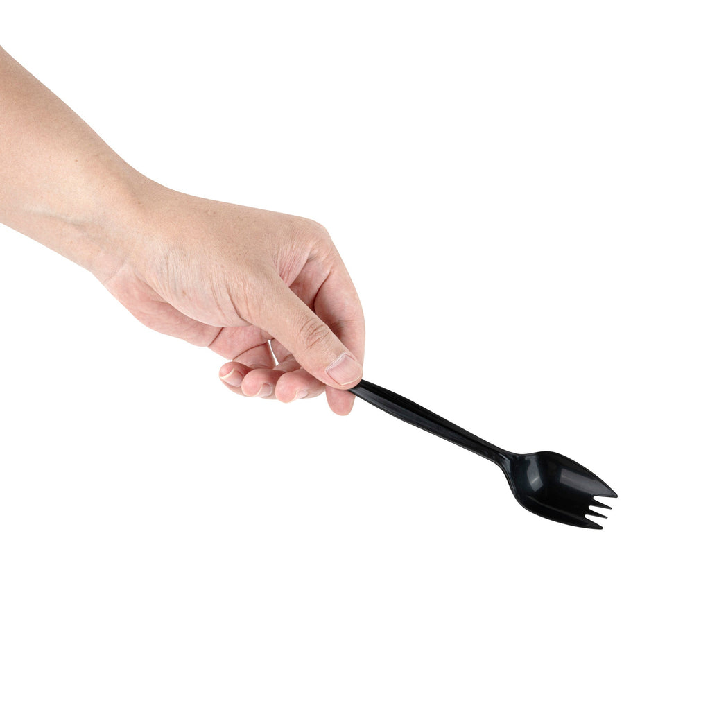 Chef 101 Black Plastic Spork - with Napkin and Salt / Pepper Packets, Medium Weight, Wrapped - 5 1/4" - 500 count box