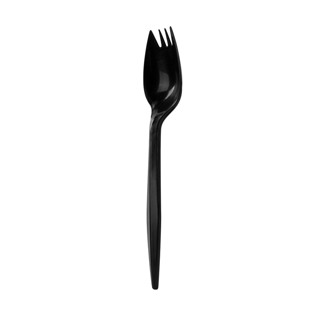 Chef 101 Black Plastic Spork - with Napkin and Salt / Pepper Packets, Medium Weight, Wrapped - 5 1/4" - 500 count box