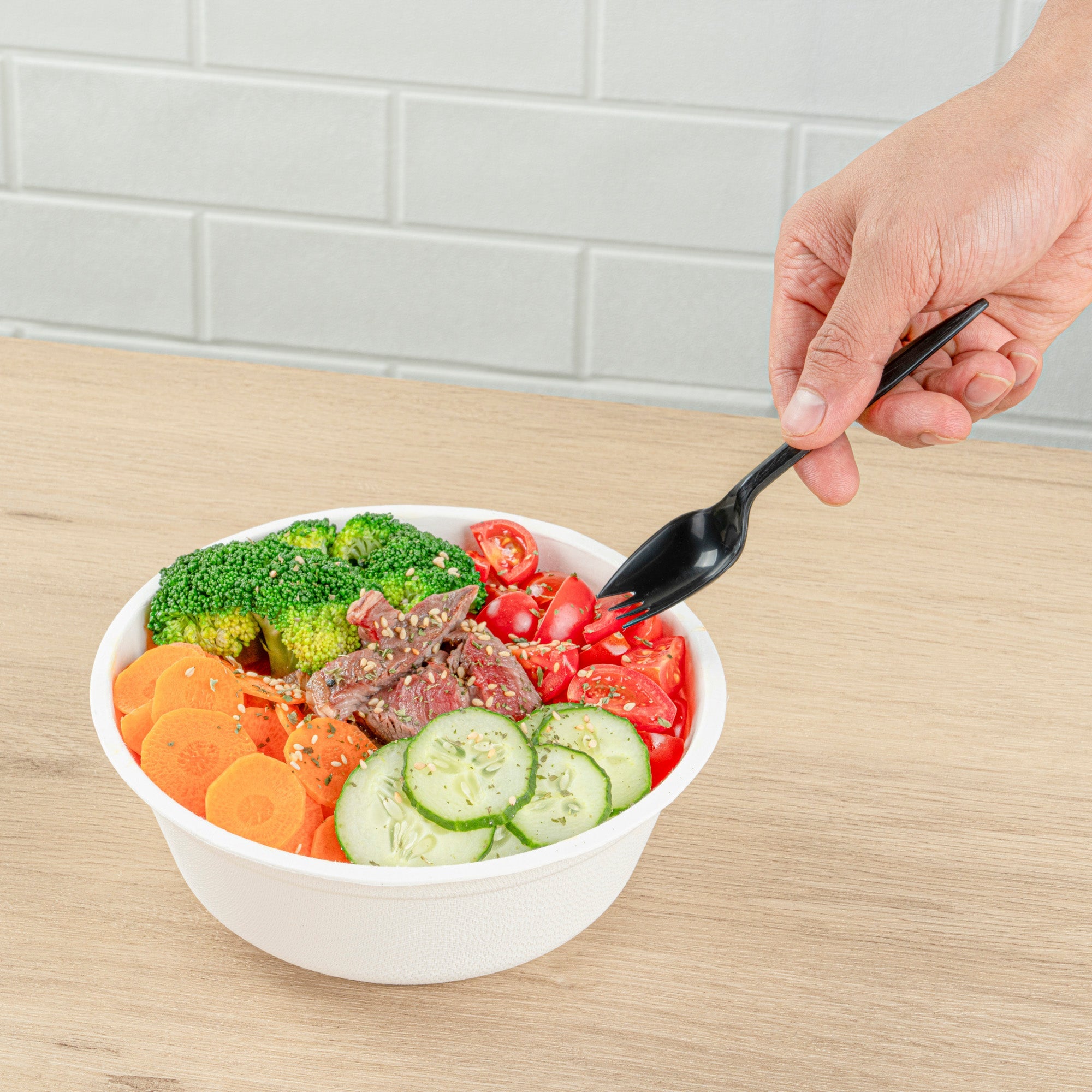 Chef 101 Black Plastic Spork - with Napkin and Salt / Pepper Packets, Medium Weight, Wrapped - 5 1/4" - 500 count box