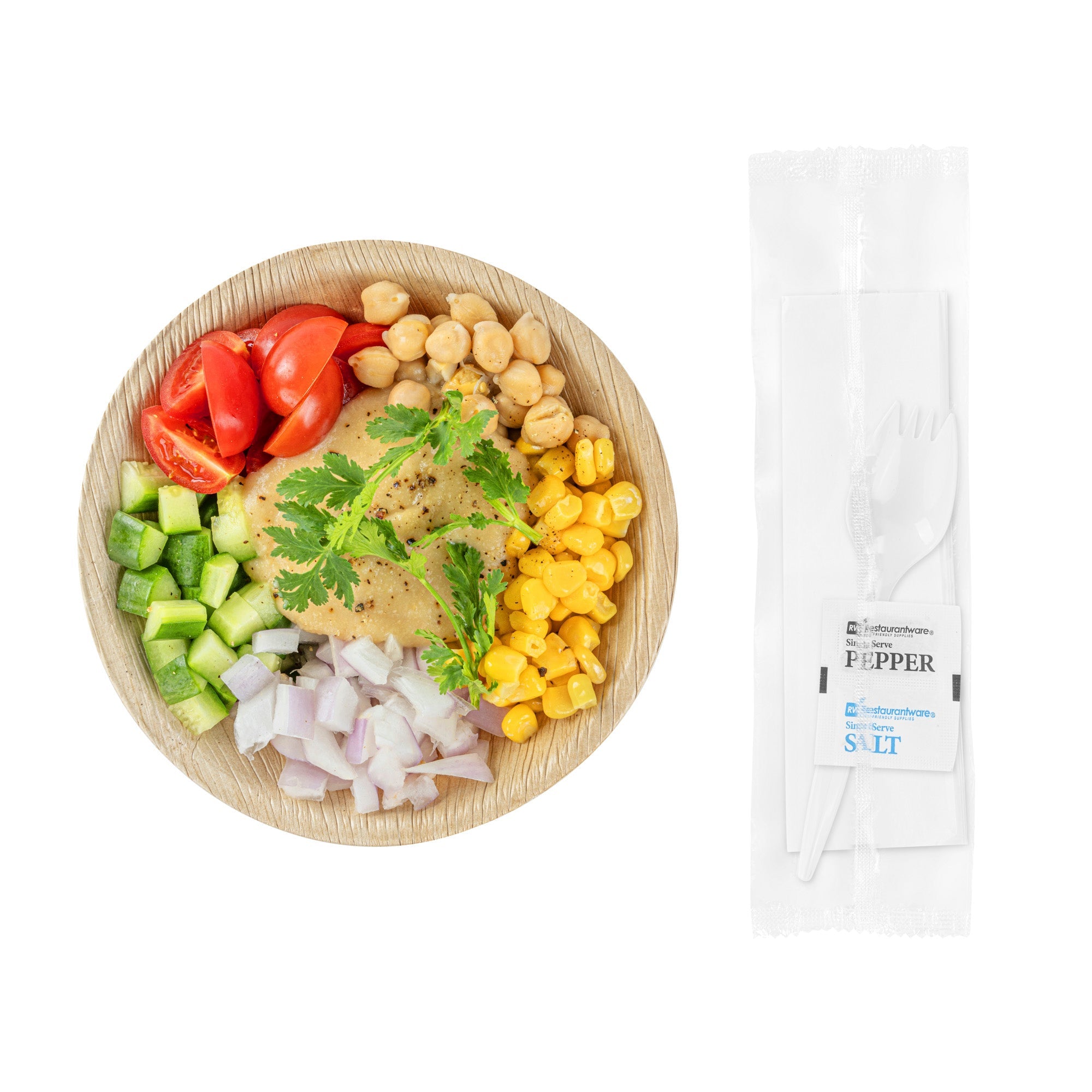 Chef 101 White Plastic Spork - with Napkin and Salt / Pepper Packets, Medium Weight, Wrapped - 5 1/4" - 250 count box