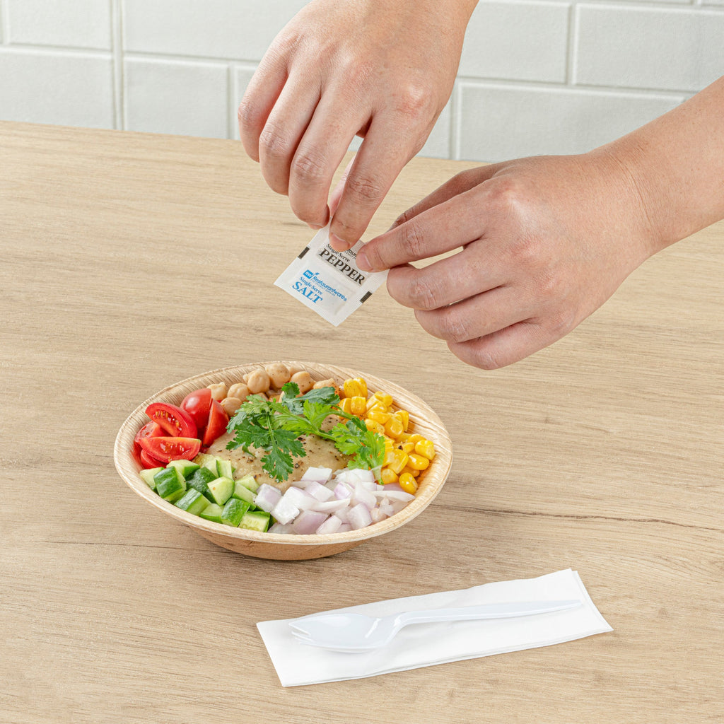 Chef 101 White Plastic Spork - with Napkin and Salt / Pepper Packets, Medium Weight, Wrapped - 5 1/4" - 500 count box