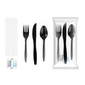 Chef 101 Black Plastic Cutlery Set - with Napkin and Salt / Pepper Packets, Medium Weight, Wrapped - 6 1/2" - 250 count box