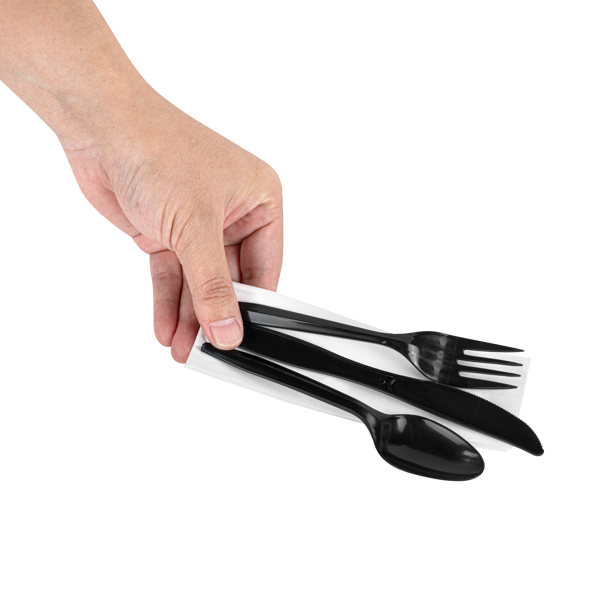 Chef 101 Black Plastic Cutlery Set - with Napkin and Salt / Pepper Packets, Medium Weight, Wrapped - 6 1/2" - 500 count box
