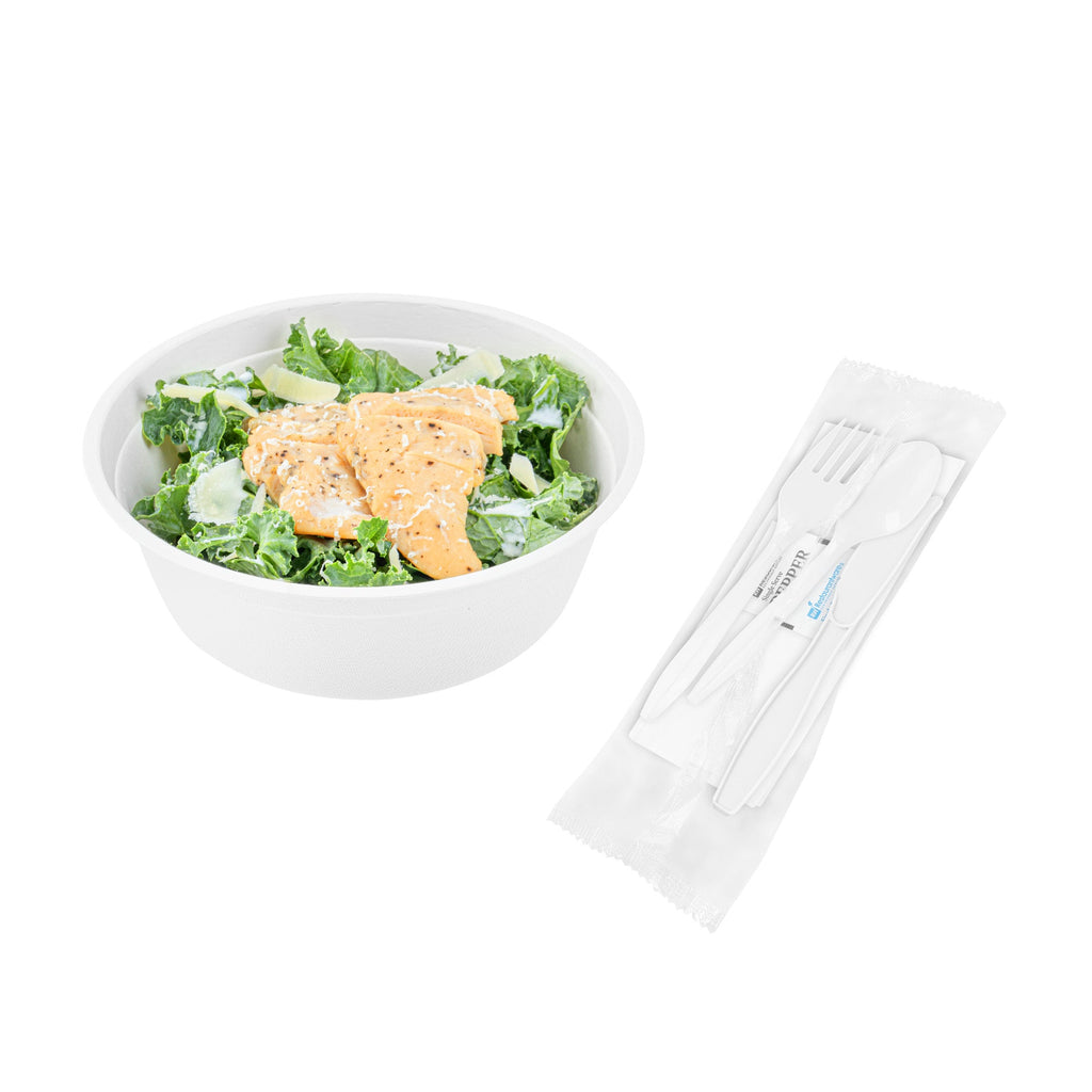 Chef 101 White Plastic Cutlery Set - with Napkin and Salt / Pepper Packets, Medium Weight, Wrapped - 6 1/2" - 250 count box