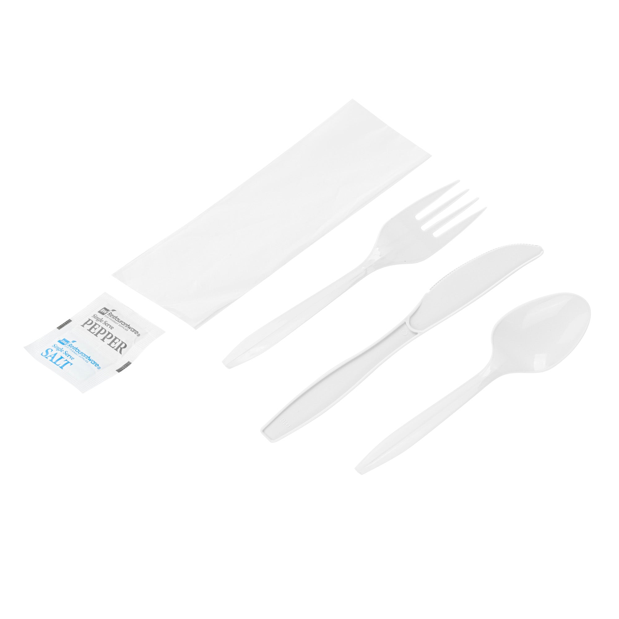 Chef 101 White Plastic Cutlery Set - with Napkin and Salt / Pepper Packets, Medium Weight, Wrapped - 6 1/2" - 250 count box