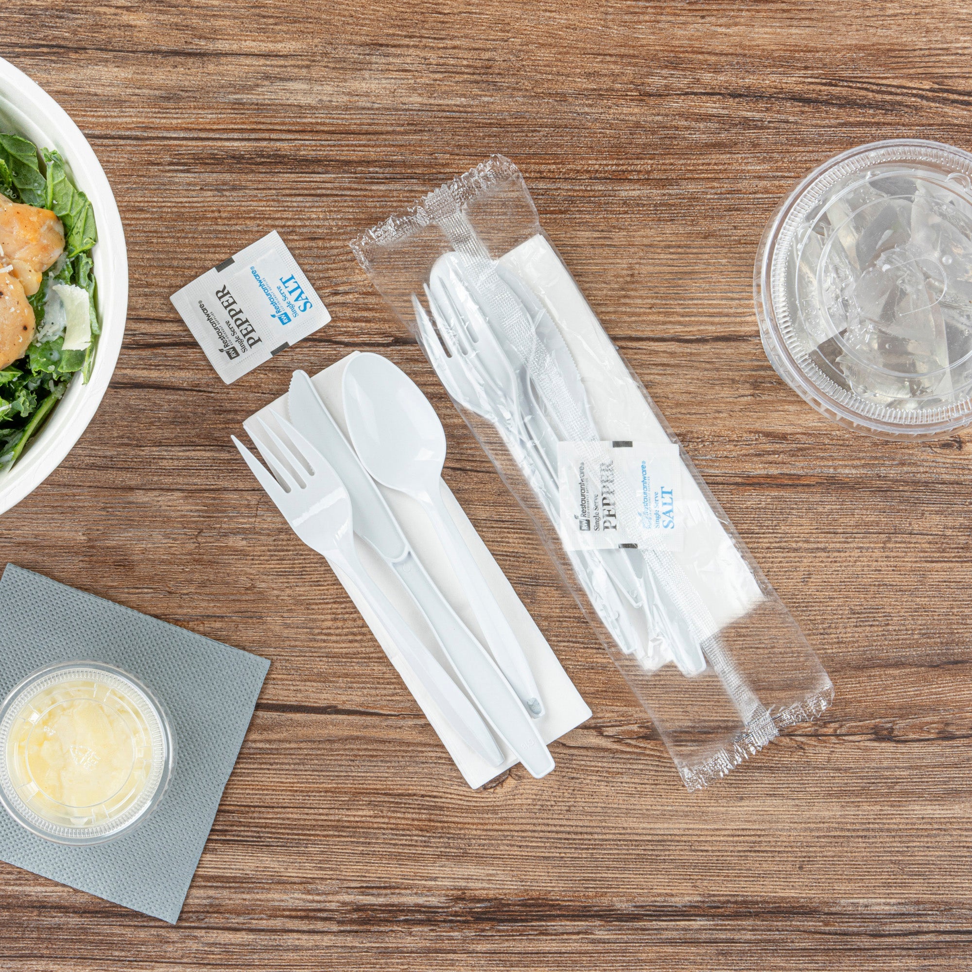 Chef 101 White Plastic Cutlery Set - with Napkin and Salt / Pepper Packets, Medium Weight, Wrapped - 6 1/2" - 500 count box