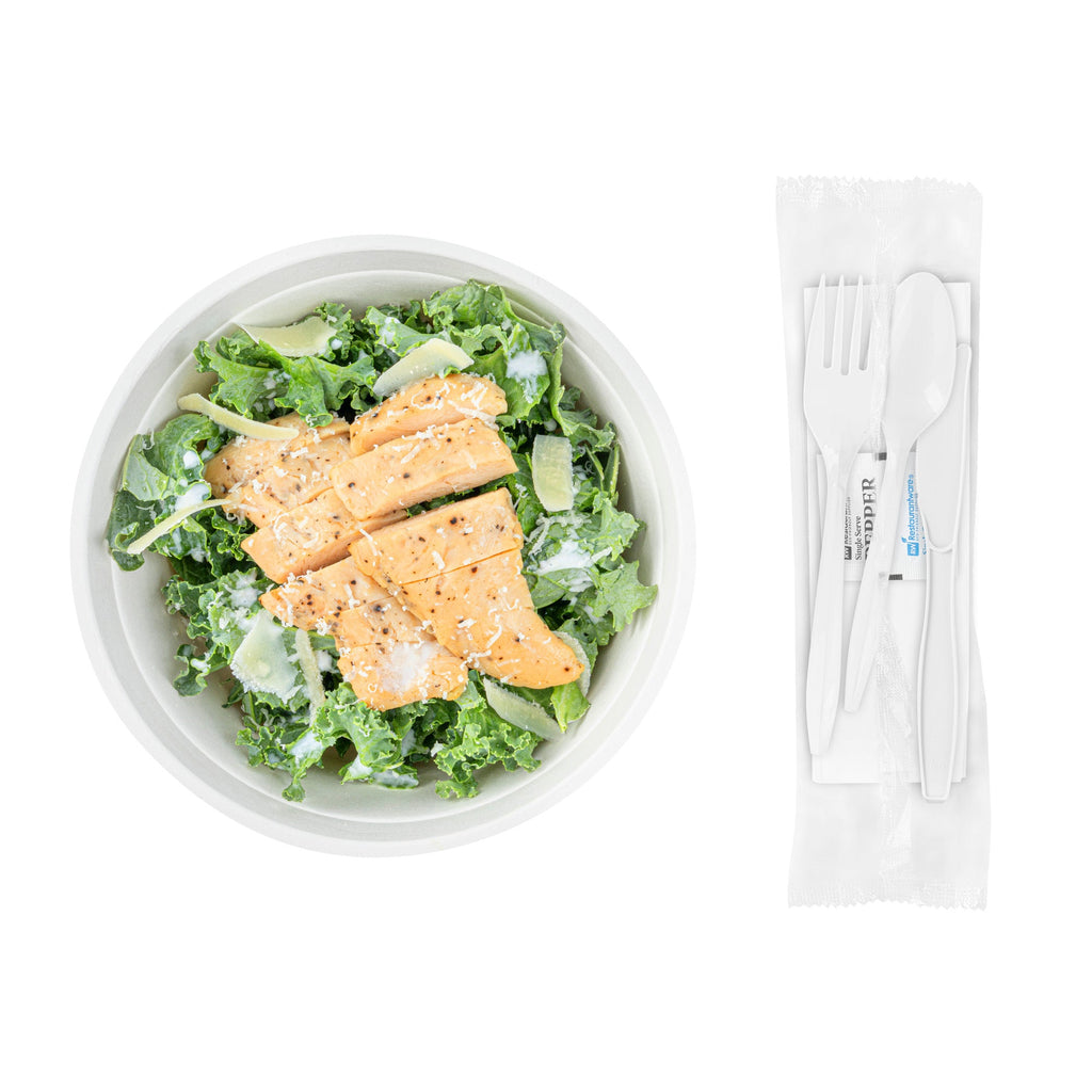 Chef 101 White Plastic Cutlery Set - with Napkin and Salt / Pepper Packets, Medium Weight, Wrapped - 6 1/2" - 500 count box