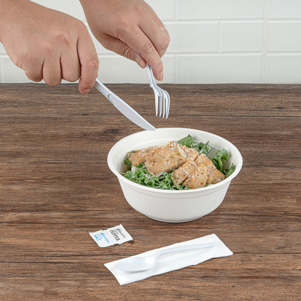 Chef 101 White Plastic Cutlery Set - with Napkin and Salt / Pepper Packets, Medium Weight, Wrapped - 6 1/2" - 500 count box