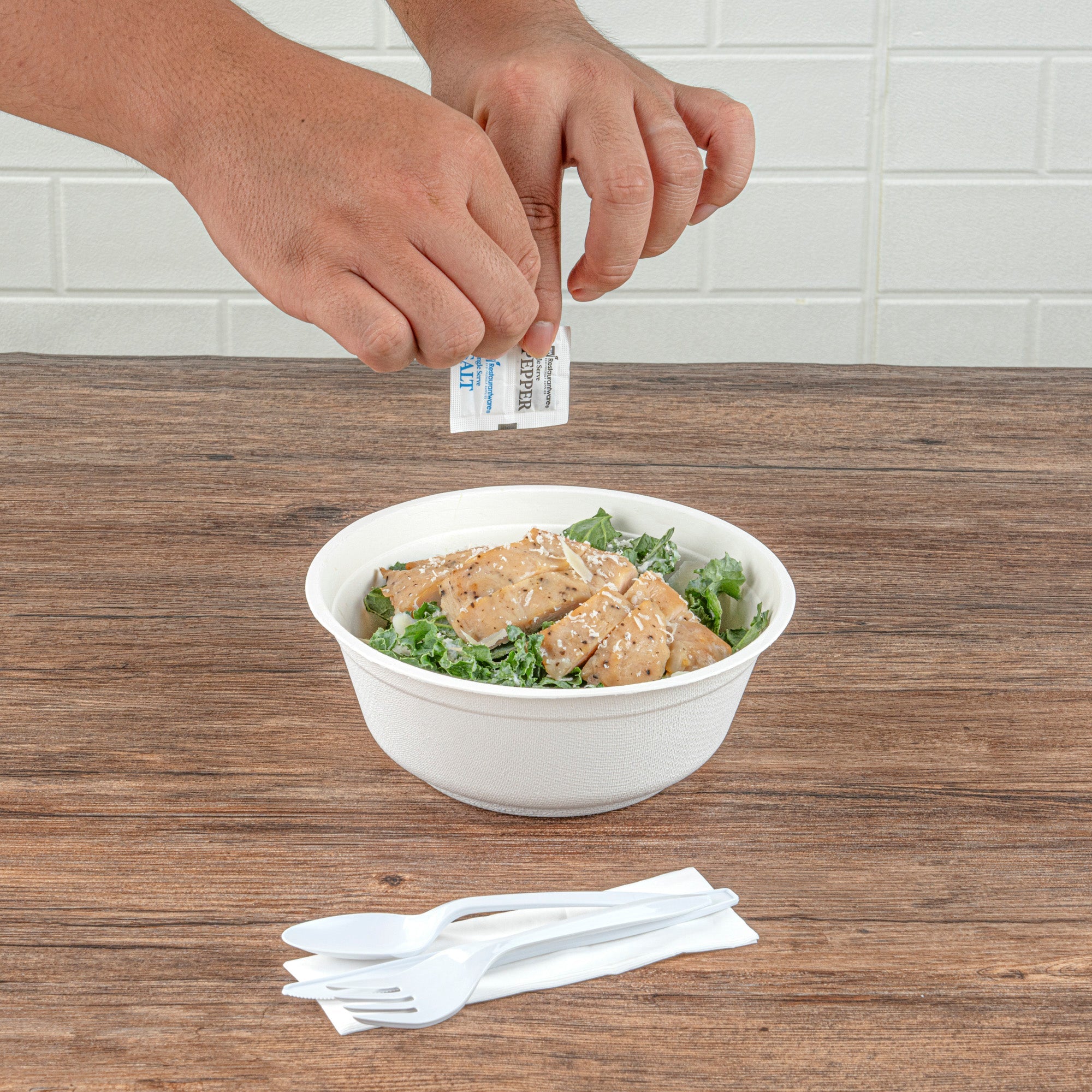 Chef 101 White Plastic Cutlery Set - with Napkin and Salt / Pepper Packets, Medium Weight, Wrapped - 6 1/2" - 500 count box