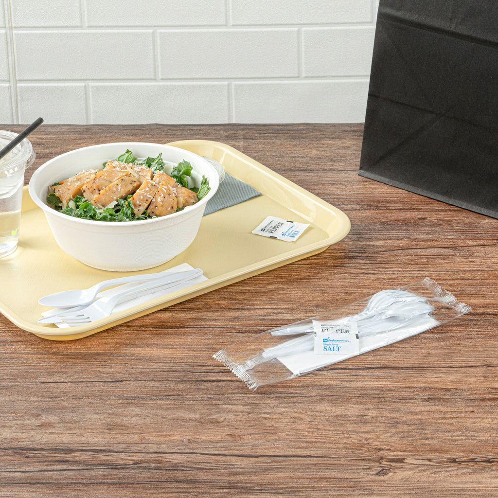 Chef 101 White Plastic Cutlery Set - with Napkin and Salt / Pepper Packets, Medium Weight, Wrapped - 6 1/2" - 500 count box