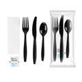 Chef 101 Black Plastic Cutlery Set - with Napkin and Salt / Pepper Packets, Extra Heavy Weight, Wrapped - 7 1/2" - 250 count box