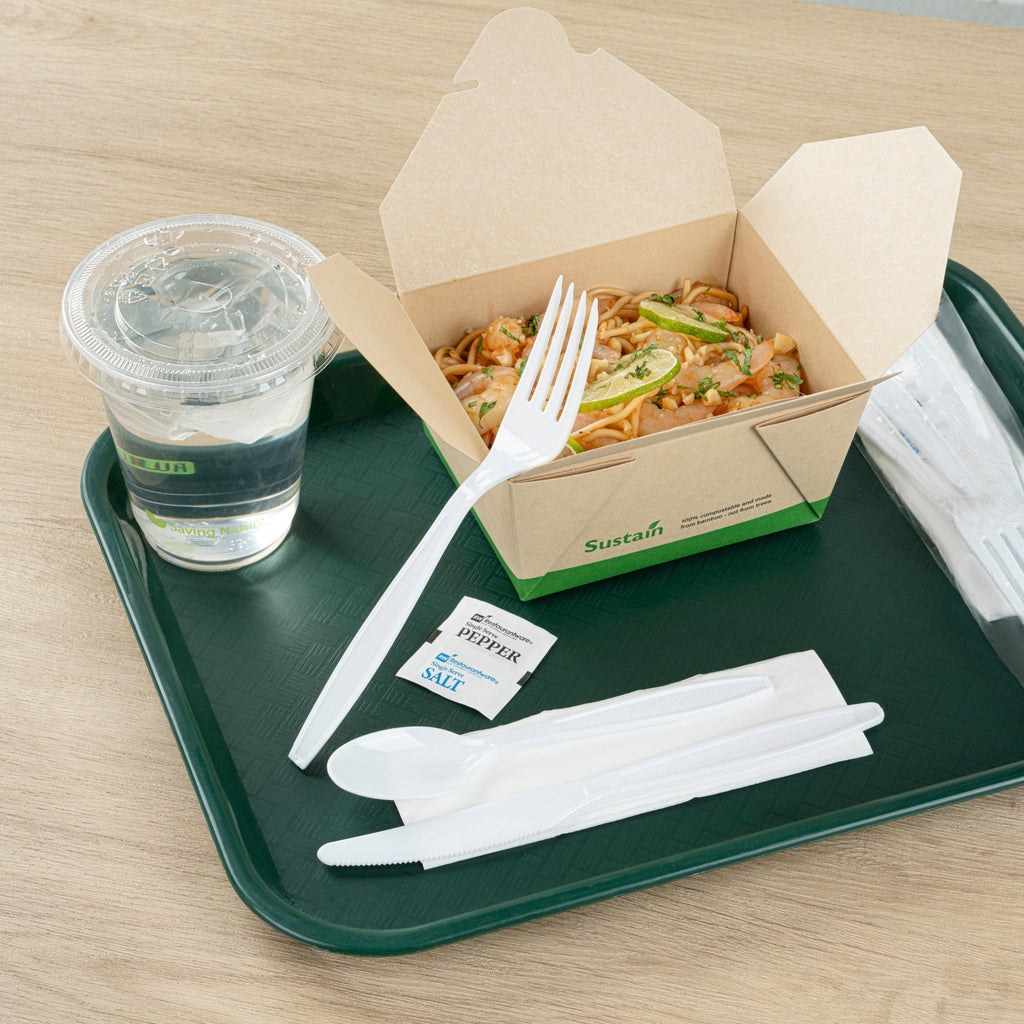 Chef 101 White Plastic Cutlery Set - with Napkin and Salt / Pepper Packets, Extra Heavy Weight, Wrapped - 7 1/2" - 250 count box