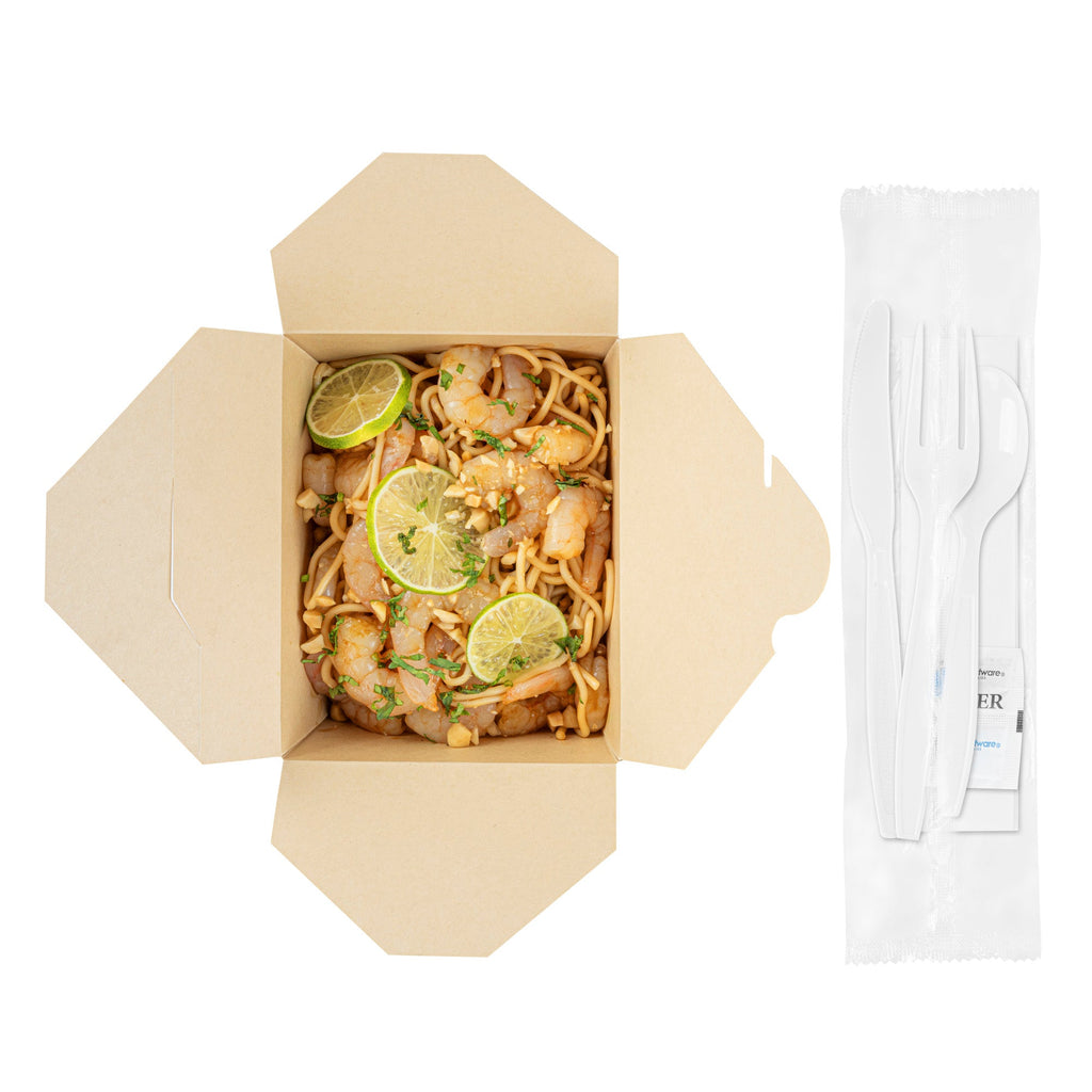 Chef 101 White Plastic Cutlery Set - with Napkin and Salt / Pepper Packets, Extra Heavy Weight, Wrapped - 7 1/2" - 500 count box
