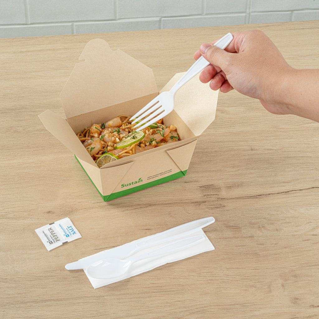 Chef 101 White Plastic Cutlery Set - with Napkin and Salt / Pepper Packets, Extra Heavy Weight, Wrapped - 7 1/2" - 500 count box