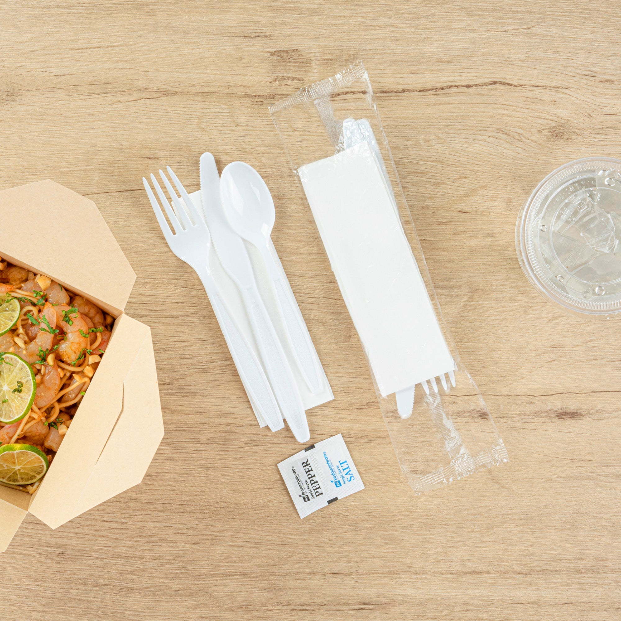 Chef 101 White Plastic Cutlery Set - with Napkin and Salt / Pepper Packets, Extra Heavy Weight, Wrapped - 7 1/2" - 500 count box