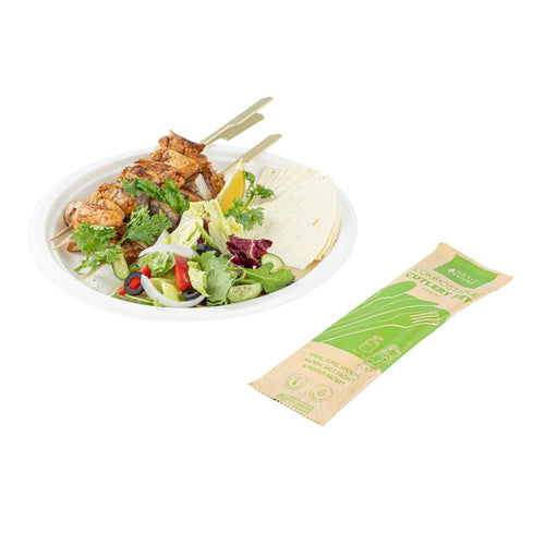 Basic Nature White PLA Plastic Cutlery Set - with Napkin and Salt / Pepper Packets, Wrapped, Compostable - 6 1/4" - 250 count box