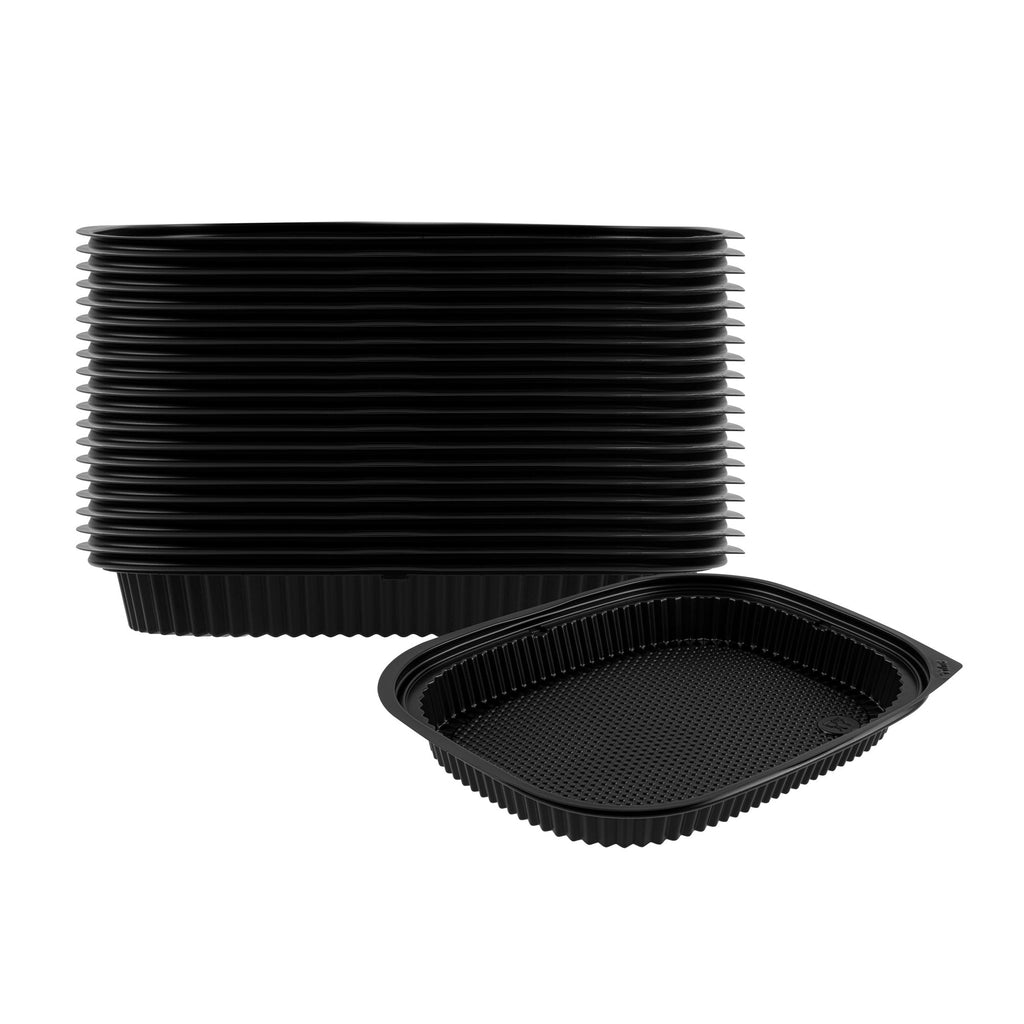 Chef 101 59 oz Rectangle Black Plastic Food Container - Microwavable - 13 1/2" x 9 1/2" x 1 1/2" - 20 count box