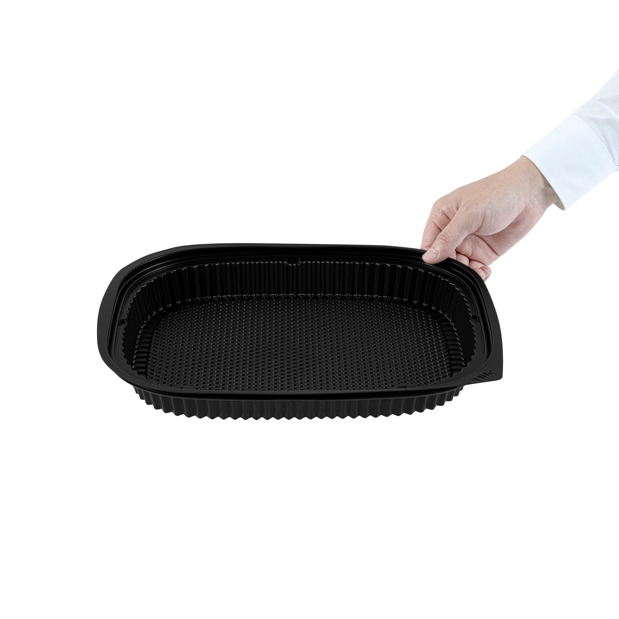 Chef 101 59 oz Rectangle Black Plastic Food Container - Microwavable - 13 1/2" x 9 1/2" x 1 1/2" - 20 count box