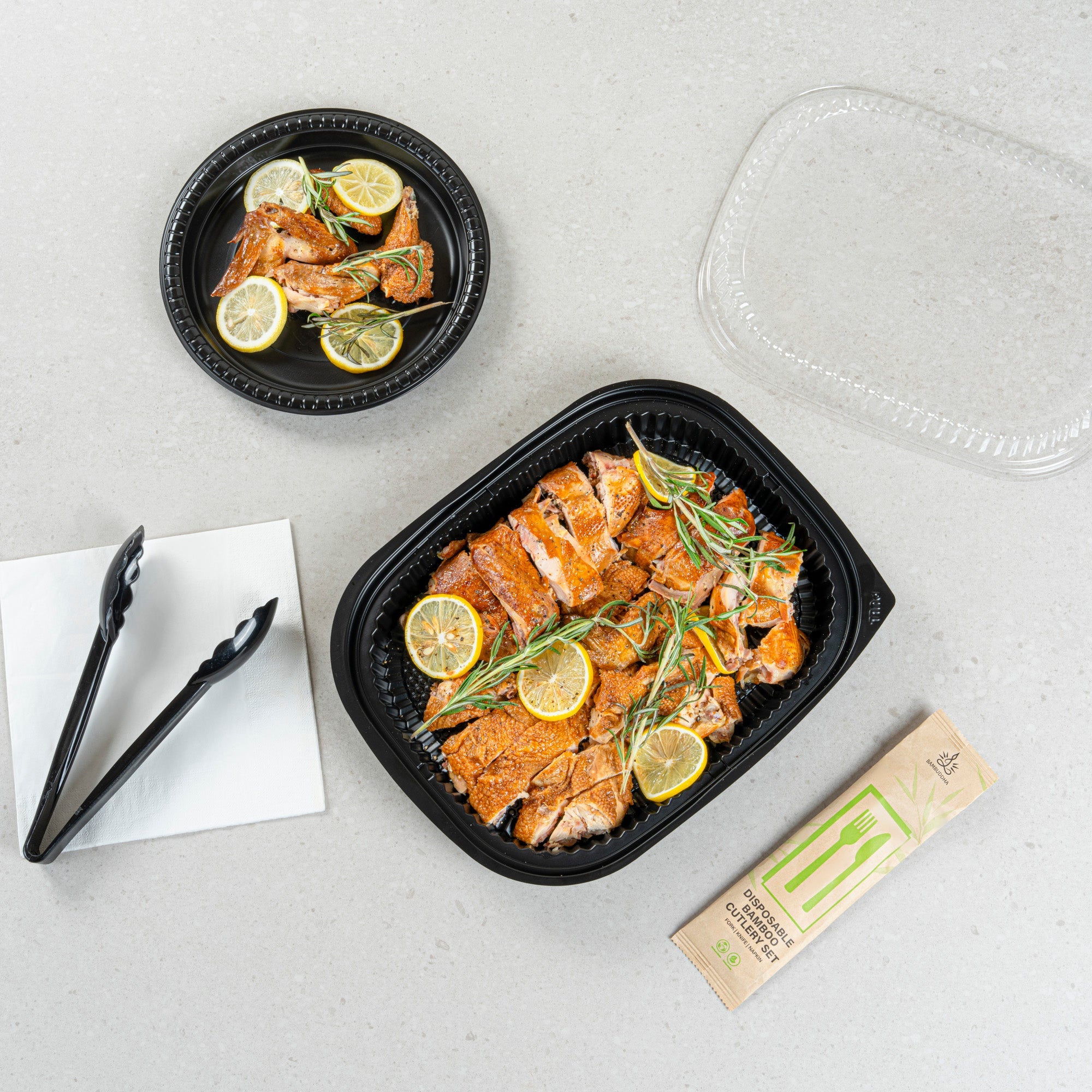 Chef 101 59 oz Rectangle Black Plastic Food Container - Microwavable - 13 1/2" x 9 1/2" x 1 1/2" - 20 count box