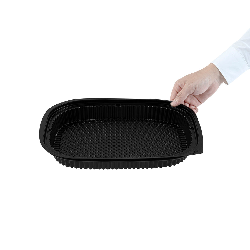 Chef 101 59 oz Rectangle Black Plastic Food Container - Microwavable - 13 1/2" x 9 1/2" x 1 1/2" - 100 count box