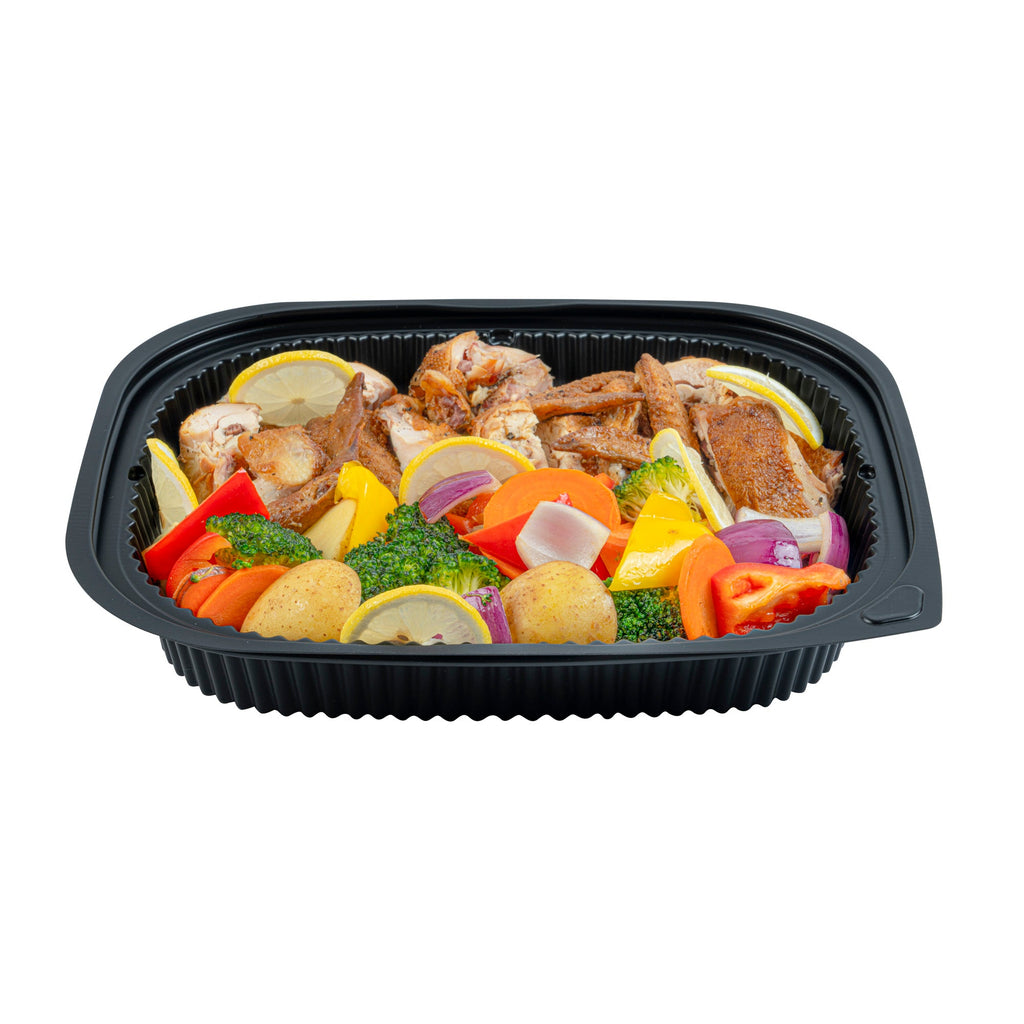 Chef 101 88 oz Rectangle Black Plastic Food Container - Microwavable - 13 1/2" x 9 1/2" x 2 1/4" - 20 count box
