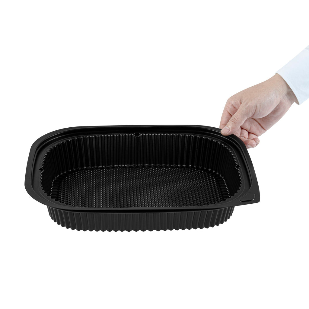 Chef 101 88 oz Rectangle Black Plastic Food Container - Microwavable - 13 1/2" x 9 1/2" x 2 1/4" - 100 count box