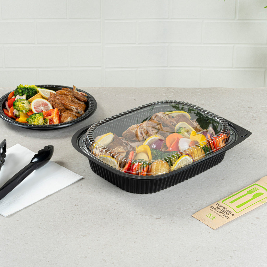 Chef 101 Rectangle Clear Plastic Lid - Microwavable, Fits 59 oz & 88 oz Food Containers - 13 1/2" x 9 1/2" x 1" - 100 count box