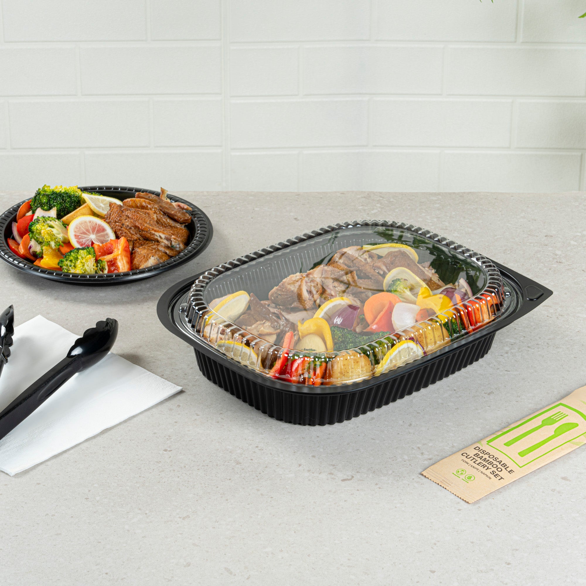 Chef 101 Rectangle Clear Plastic Lid - Microwavable, Fits 59 oz & 88 oz Food Containers - 13 1/2" x 9 1/2" x 1" - 100 count box