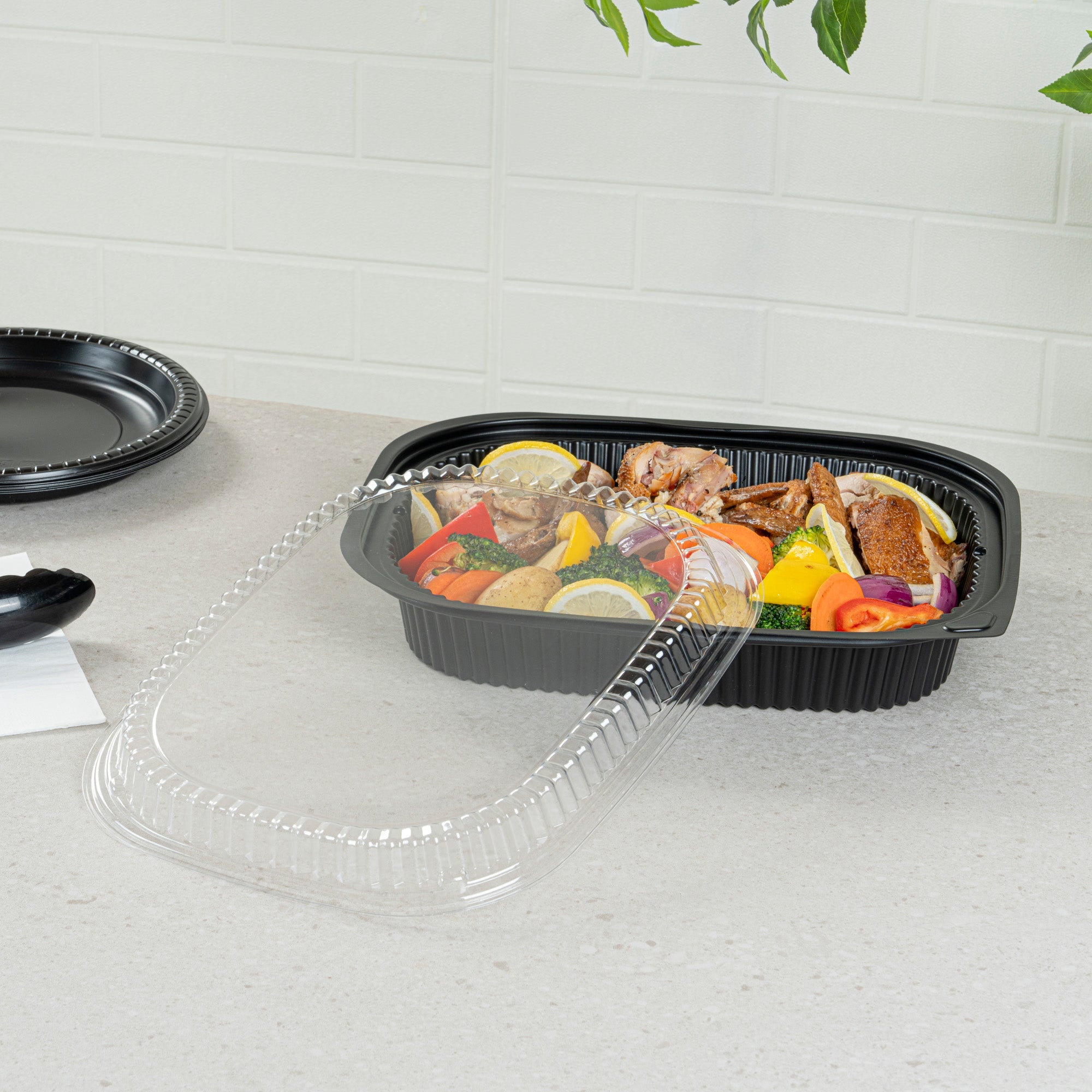 Chef 101 Rectangle Clear Plastic Lid - Microwavable, Fits 59 oz & 88 oz Food Containers - 13 1/2" x 9 1/2" x 1" - 100 count box