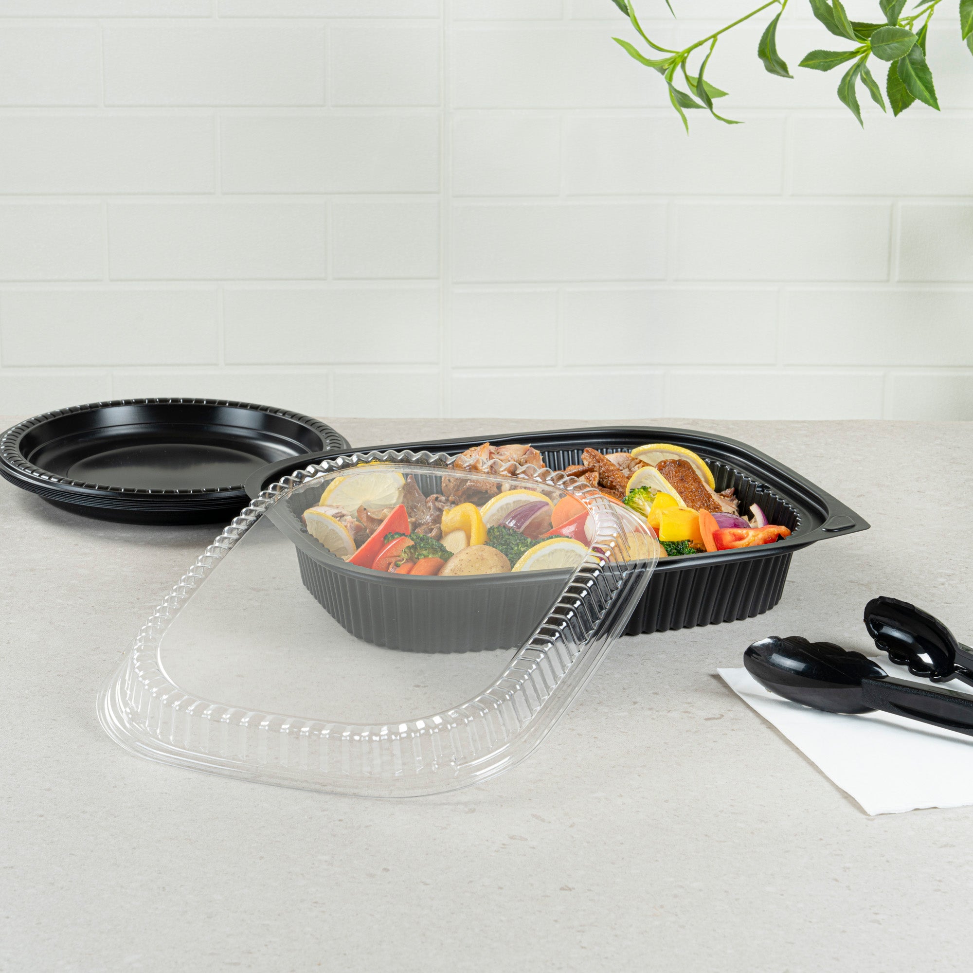 Chef 101 Rectangle Clear Plastic Lid - Microwavable, Fits 59 oz & 88 oz Food Containers - 13 1/2" x 9 1/2" x 1" - 100 count box