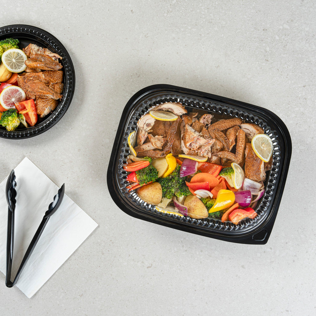 Chef 101 Rectangle Clear Plastic Lid - Microwavable, Fits 59 oz & 88 oz Food Containers - 13 1/2" x 9 1/2" x 1" - 100 count box