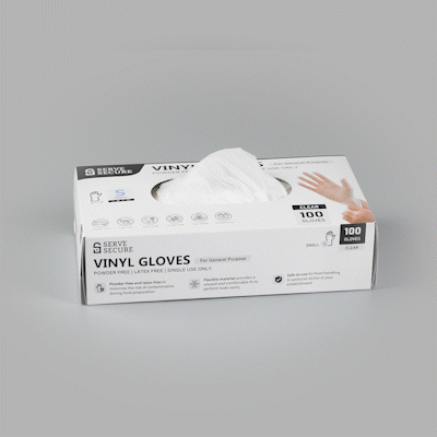 Serve Secure Clear Small Vinyl Gloves - Powder-Free, Latex-Free - 9" x 3 1/4" - 100 count box