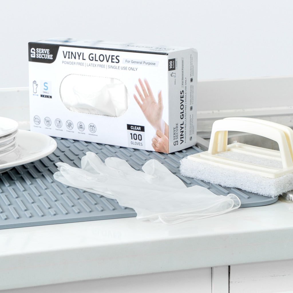 Serve Secure Clear Small Vinyl Gloves - Powder-Free, Latex-Free - 9" x 3 1/4" - 100 count box