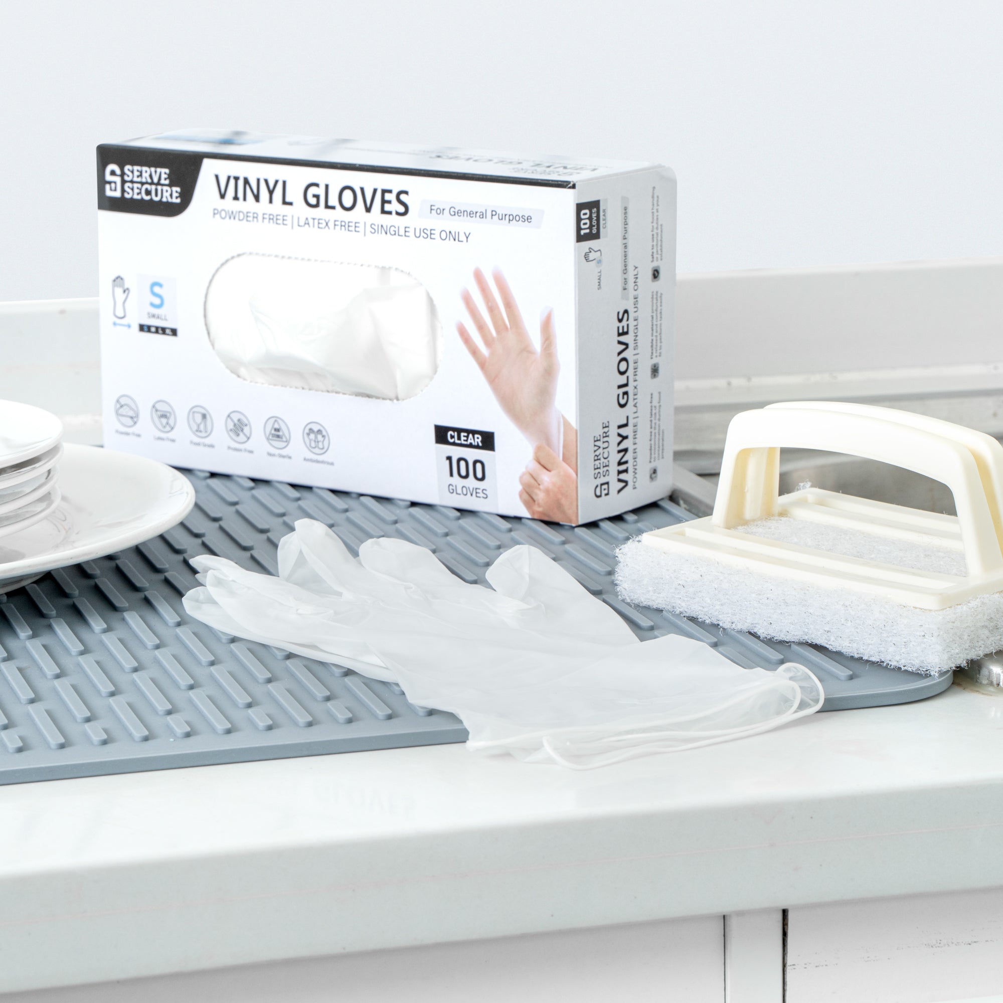 Serve Secure Clear Small Vinyl Gloves - Powder-Free, Latex-Free - 9" x 3 1/4" - 1000 count box