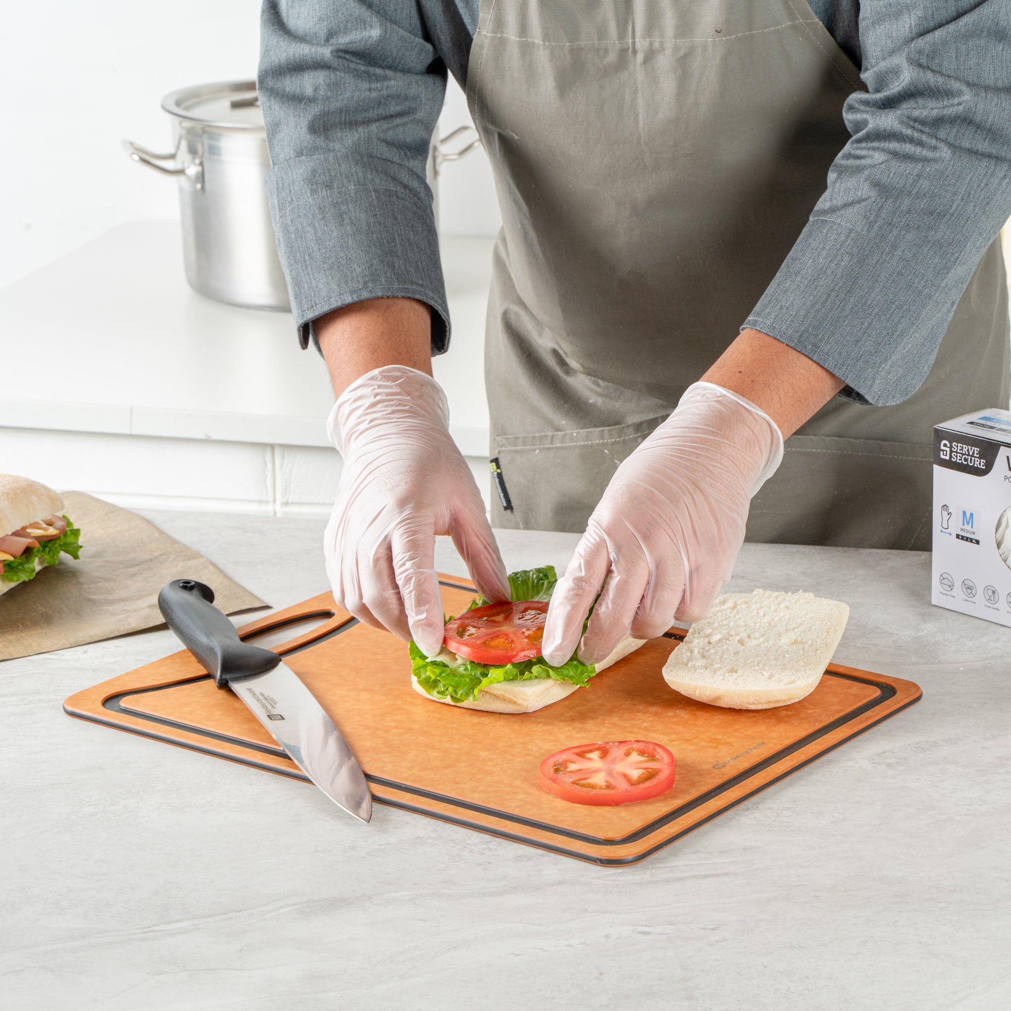 Serve Secure Clear Medium Vinyl Gloves - Powder-Free, Latex-Free - 9" x 3 3/4" - 100 count box