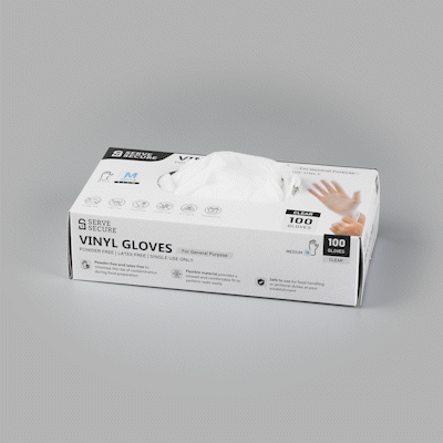 Serve Secure Clear Medium Vinyl Gloves - Powder-Free, Latex-Free - 9" x 3 3/4" - 1000 count box