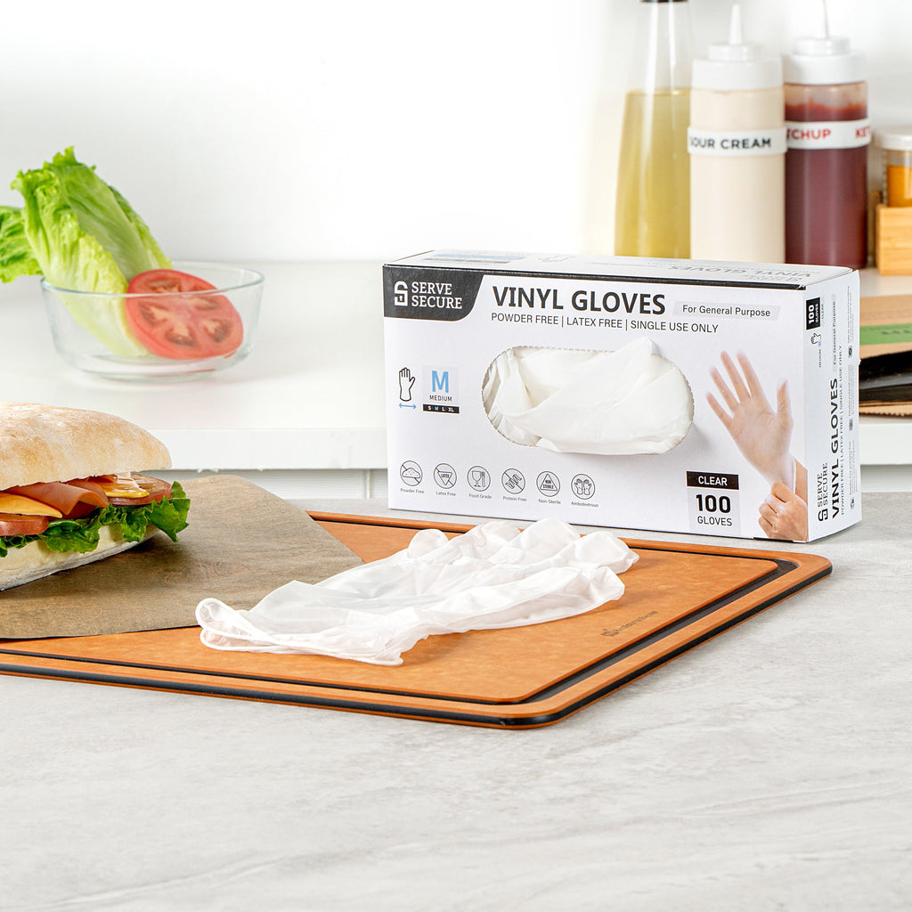 Serve Secure Clear Medium Vinyl Gloves - Powder-Free, Latex-Free - 9" x 3 3/4" - 1000 count box
