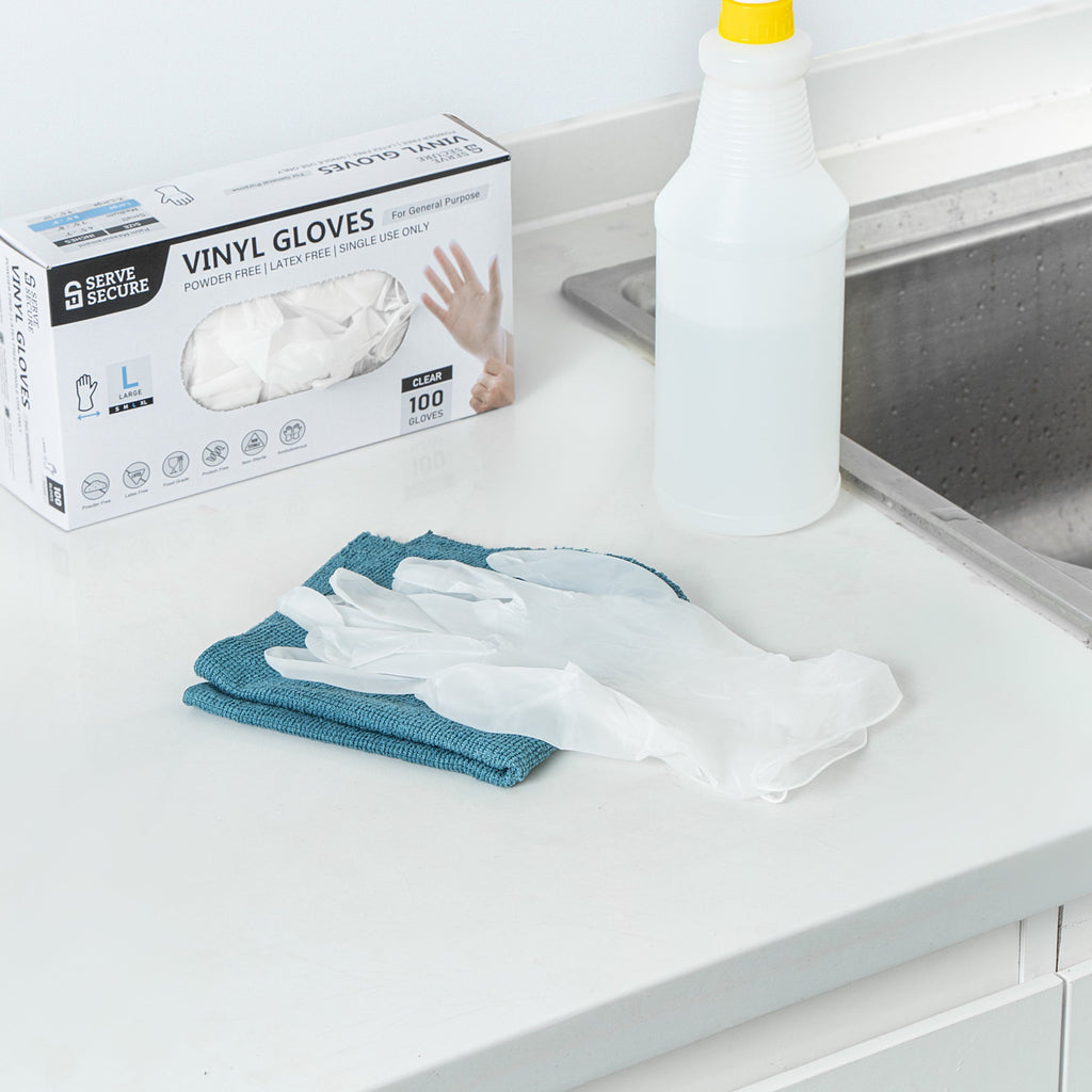 Serve Secure Clear Large Vinyl Gloves - Powder-Free, Latex-Free - 9" x 4 1/4" - 1000 count box