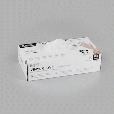 Serve Secure Clear Extra Large Vinyl Gloves - Powder-Free, Latex-Free - 9" x 4 1/2" - 1000 count box