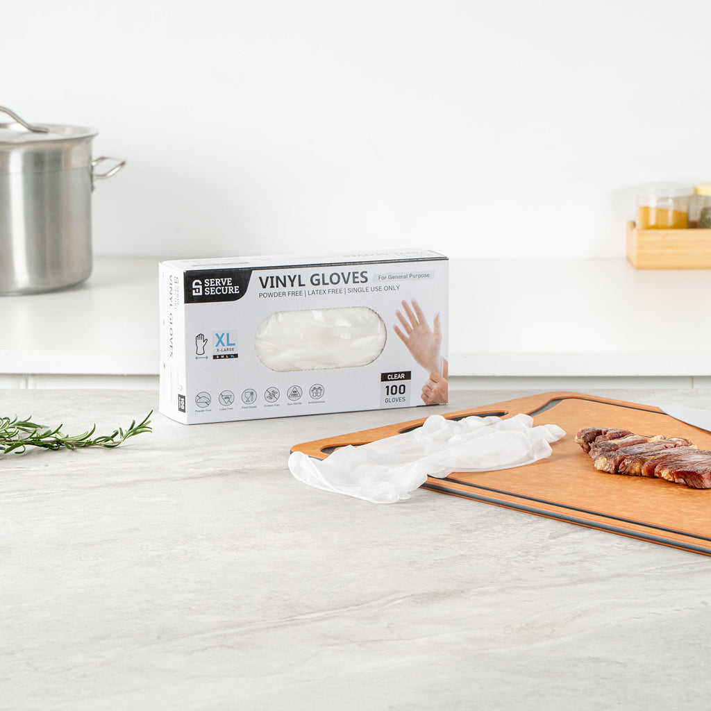 Serve Secure Clear Extra Large Vinyl Gloves - Powder-Free, Latex-Free - 9" x 4 1/2" - 1000 count box