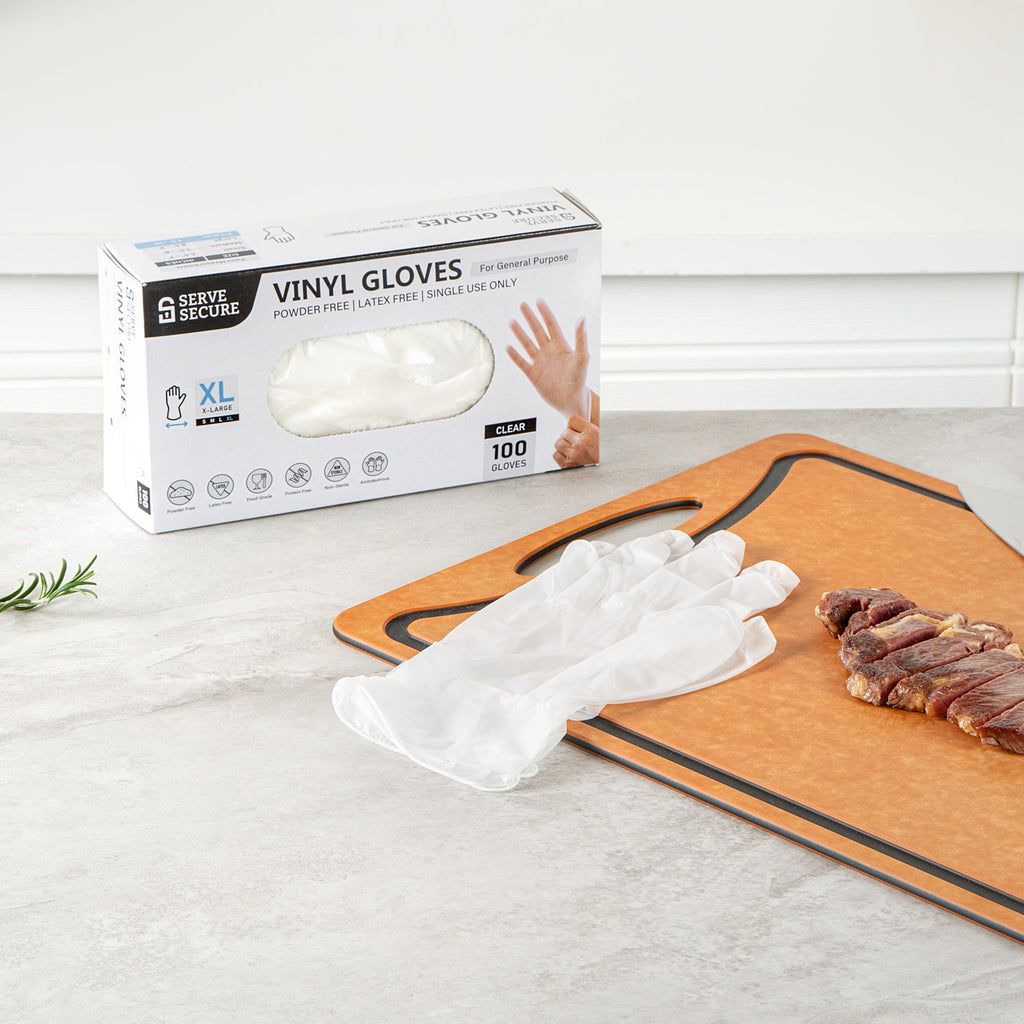 Serve Secure Clear Extra Large Vinyl Gloves - Powder-Free, Latex-Free - 9" x 4 1/2" - 1000 count box