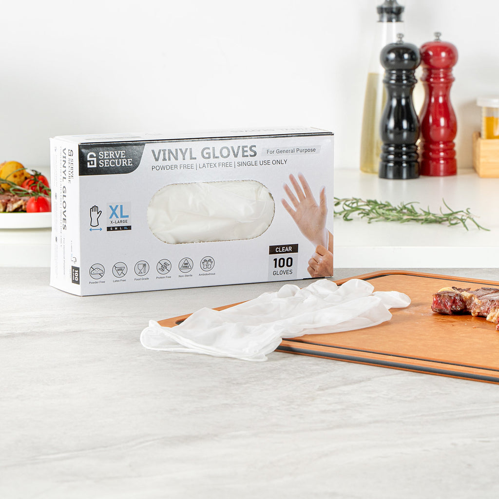 Serve Secure Clear Extra Large Vinyl Gloves - Powder-Free, Latex-Free - 9" x 4 1/2" - 1000 count box