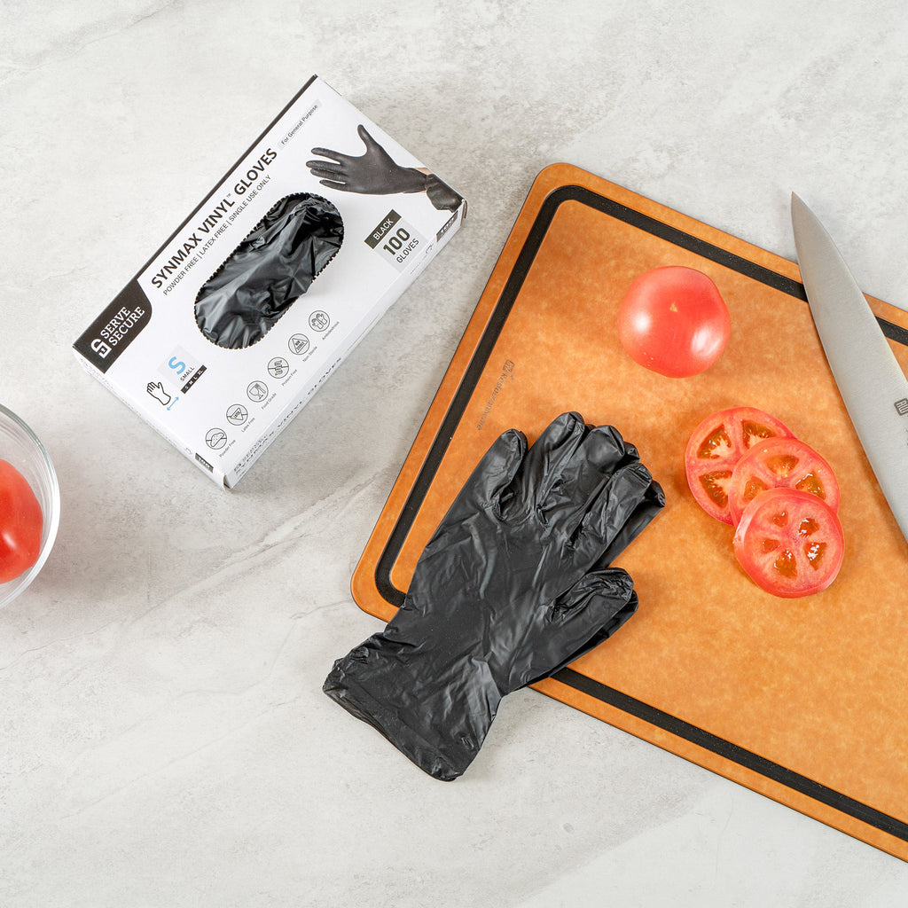 Serve Secure Black Small Synmax Vinyl Gloves - Powder-Free, Latex-Free - 9" x 3 1/4" - 1000 count box