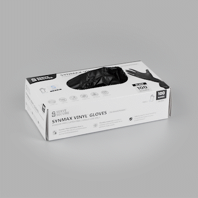 Serve Secure Black Small Synmax Vinyl Gloves - Powder-Free, Latex-Free - 9" x 3 1/4" - 1000 count box
