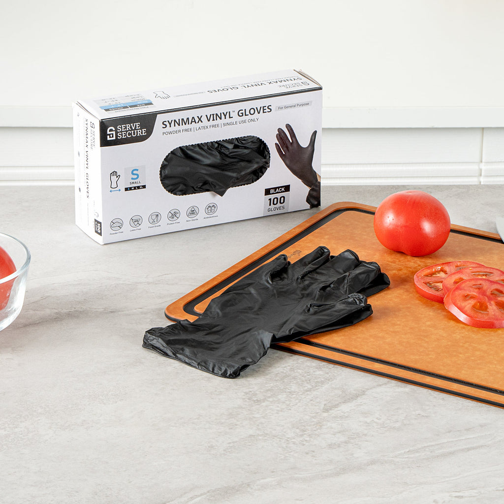 Serve Secure Black Small Synmax Vinyl Gloves - Powder-Free, Latex-Free - 9" x 3 1/4" - 1000 count box