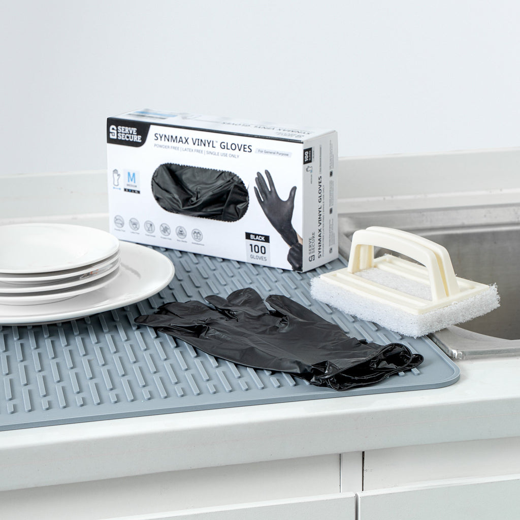 Serve Secure Black Medium Synmax Vinyl Gloves - Powder-Free, Latex-Free - 9" x 3 3/4" - 1000 count box